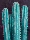 Cactus van dichtbij in turkoois, schilderij van cactus aan de oever