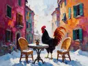 Cafétafel in zacht het volle beeld in de sneeuw, schilderij van cafétafel