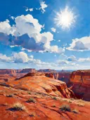 Landschapsschilderij, canyon met gestreepte wanden in vol daglicht