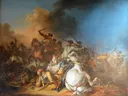 Cavalry Engagement van Francesco Giuseppe Casanova: figuren met ruiters, paarden, veldslag en sabels, in bruin, grijs en blauw