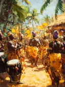 Groep mensen in traditionele kleding tijdens ceremonie