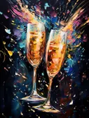 Schilderij van twee klinkende champagneglazen