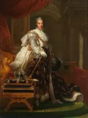 Charles X of France van François Gérard: portret met koning, hermelijn, kroon en troon, in rood en goud