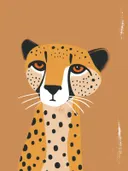 Schilderij van een cheetah welpje portret op oranje achtergrond