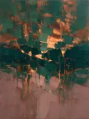 Abstract landschap in cipresgroen en kopergloed