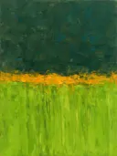 Abstract landschap in cipresgroen en kurkuma
