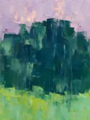 Abstract landschap in cipresgroen en lila