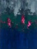 Abstract landschap in cipresgroen en magenta