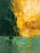 Abstract landschap in cipresgroen en oker