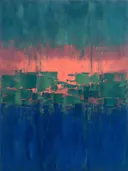 Abstract landschap in cipresgroen en rosé
