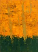 Abstract landschap in cipresgroen en saffraan
