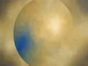 Nevel schilderij, cirkel aan de rand in Mosterd en Kobalt
