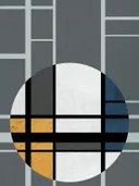 Abstract schilderij met geometrische cirkel in antraciet en goud