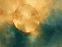 Cirkel in diep amberglans, kleurvelden schilderij, cirkel