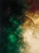 Kleurvelden schilderij, cirkel in smaragd en zwart