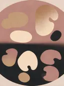 Cirkel in tweeën in de stijl Geometric Earth, in verstoft roze en romige crème, met een diepzwart accent