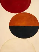 Cirkel in tweeën in de stijl Geometric Earth, in diep rood, roestoranje en romige crème, met diepzwart