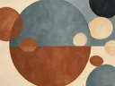 Cirkel in tweeën in de stijl Geometric Earth, in gedempt blauwgrijs, romige crème en terracotta, met een diepzwart accent