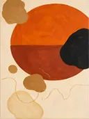 Cirkel in tweeën in de stijl Geometric Earth, in terracotta, roestoranje en romige crème, met een diepzwart accent
