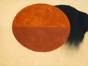 Cirkel in tweeën in de stijl Geometric Earth, in terracotta, roestoranje en romige crème, met een diepzwart accent