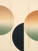 Cirkel in tweeën in de stijl Geometric Earth, in saliegroen, romige crème en terracotta, met een diepzwart accent