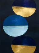 Cirkel in tweeën in de stijl Geometric Earth, in middernachtindigo, kobalt en bleek ijsblauw, met een dunne gouden lijn