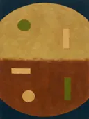 Cirkel in tweeën in de stijl Geometric Earth, in olijfgroen, kaki en bleek zand, met een gebrande sienna als accent