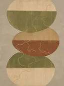 Cirkel in tweeën in de stijl Geometric Earth, in olijfgroen, kaki en bleek zand, met een gebrande sienna als accent