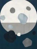 Cirkel in tweeën in de stijl Geometric Earth, in steengrijs, bleek blauwgrijs en krijtwit, met een diepzwart accent