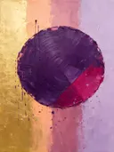Kwastslag schilderij, cirkel in Paars en Goud
