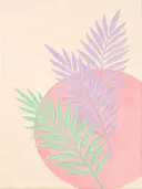 Cirkel met bladsilhouet in de stijl Retro Shapes, in zacht mintgroen, blozend roze, romige crème en bleeklila