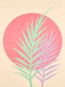 Cirkel met bladsilhouet in de stijl Retro Shapes, in zacht mintgroen, blozend roze, romige crème en bleeklila