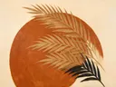 Cirkel met bladsilhouet in de stijl Retro Shapes, in terracotta, roestoranje en romige crème, met een diepzwart accent