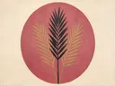 Cirkel met bladsilhouet in de stijl Retro Shapes, in verstoft roze en romige crème, met een diepzwart accent