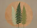 Cirkel met bladsilhouet in de stijl Retro Shapes, in bosgroen, mos en bleek celadon, met een zacht crèmewit accent