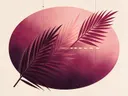 Cirkel met bladsilhouet in de stijl Retro Shapes, in aubergine, diep magenta en zacht blos, met een dunne gouden lijn