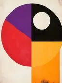 Abstract schilderij met cirkelkwadrant in paars en geel