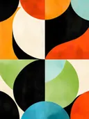 Cirkelvlakken in oranje, groen en zwart, abstract schilderij