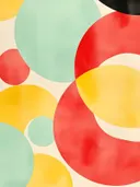 Abstract schilderij met overlappende cirkelvormen in mintgroen en rood