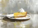 Schilderij van een punt citroentaart met meringue