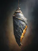 Schilderij van een hangende zwart-gouden cocon
