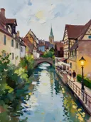 Colmar, gracht in bijna abstract, schilderij van Colmar