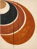 Concentrische bogen in de stijl Modern Bauhaus, in terracotta, roestoranje en romige crème, met een diepzwart accent