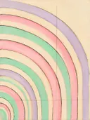 Concentrische bogen in de stijl Modern Bauhaus, in zacht mintgroen, blozend roze, romige crème en bleeklila