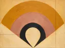 Concentrische bogen in de stijl Modern Bauhaus, in warm oker, zachte crème en verstoft roze, met een diepzwart accent