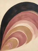 Concentrische bogen in de stijl Modern Bauhaus, in verstoft roze en romige crème, met een diepzwart accent