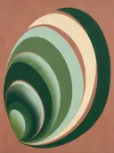 Concentrische bogen in de stijl Modern Bauhaus, in bosgroen, mos en bleek celadon, met een zacht crèmewit accent