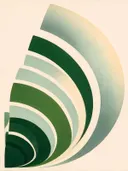 Concentrische bogen in de stijl Modern Bauhaus, in bosgroen, mos en bleek celadon, met een zacht crèmewit accent