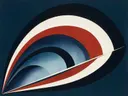 Concentrische bogen in de stijl Modern Bauhaus, in inktzwart en beenderwit, met één baan vermiljoen