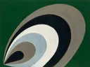 Concentrische bogen in de stijl Modern Bauhaus, in steengrijs, bleek blauwgrijs en krijtwit, met een diepzwart accent